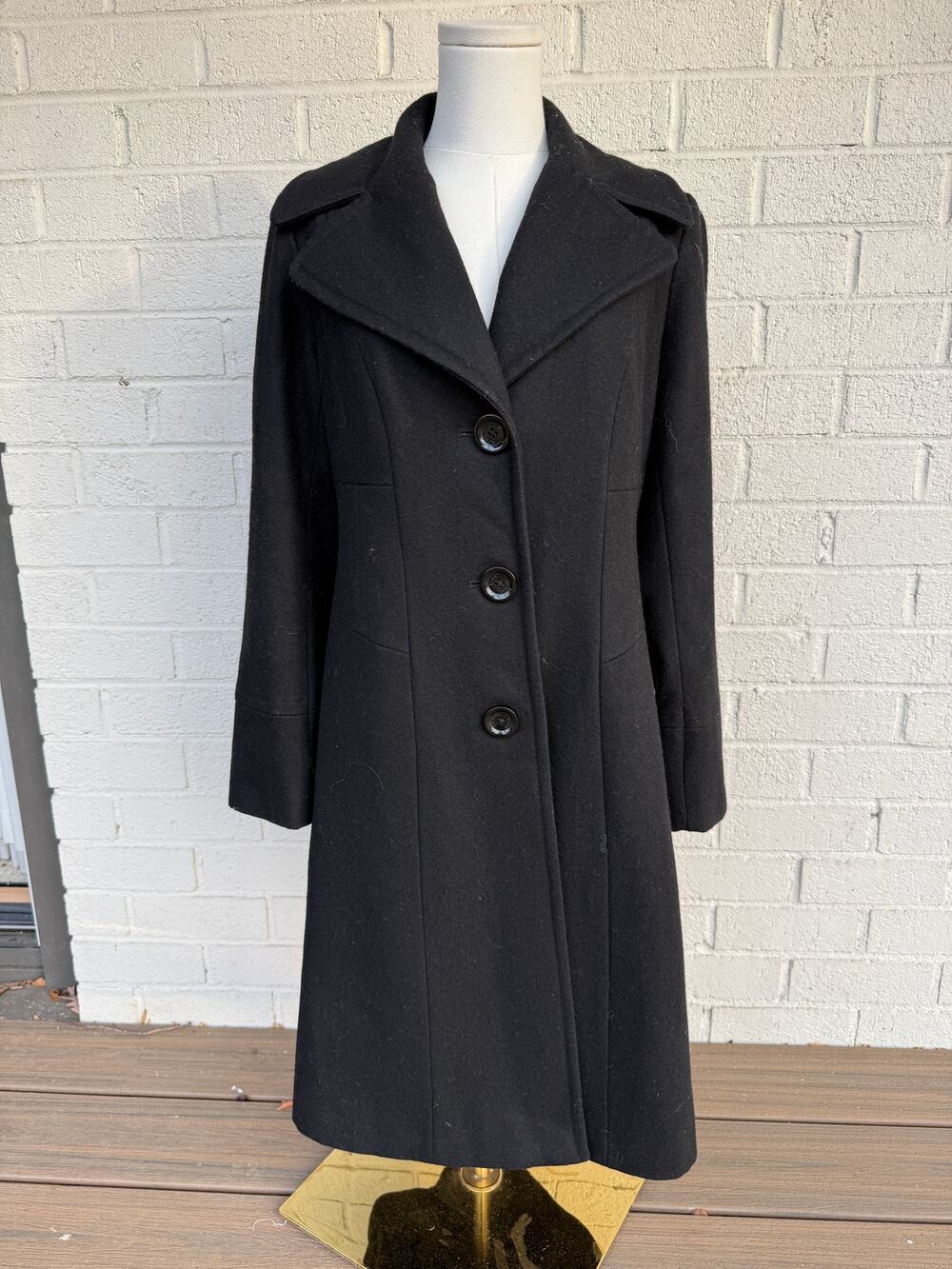 Michael Kors Black Wool Coat Size 6 Tailored Button Front Classic Winter Coat